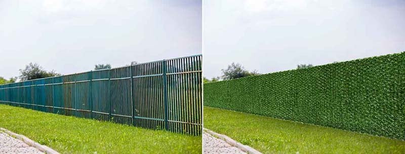 grass fence on panel fence